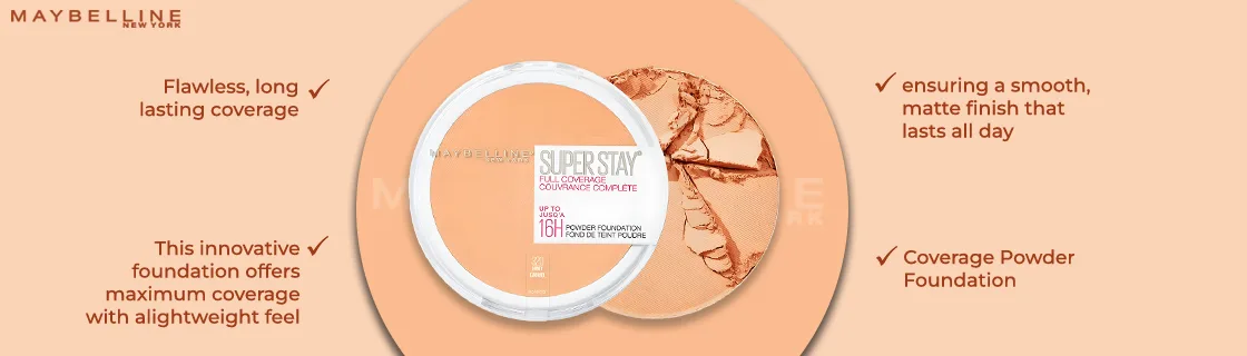 Maybelline Super Stay Powder Foundation - 320 honey Caramel, 16H Full Coverage 