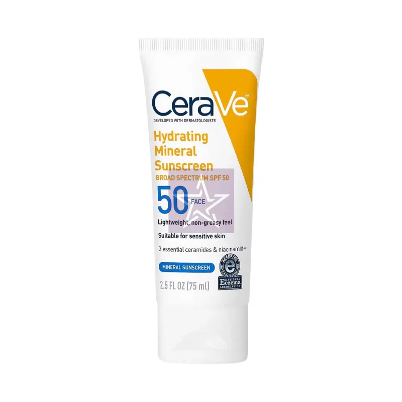Cerave SPF50 মুখ ও শরীরের জন্য পারফেক্ট সানস্ক্রিন। 2 Cerave Hydrating Mineral Sunscreen with SPF50 Face 75ml, SKU: 3606000514959
