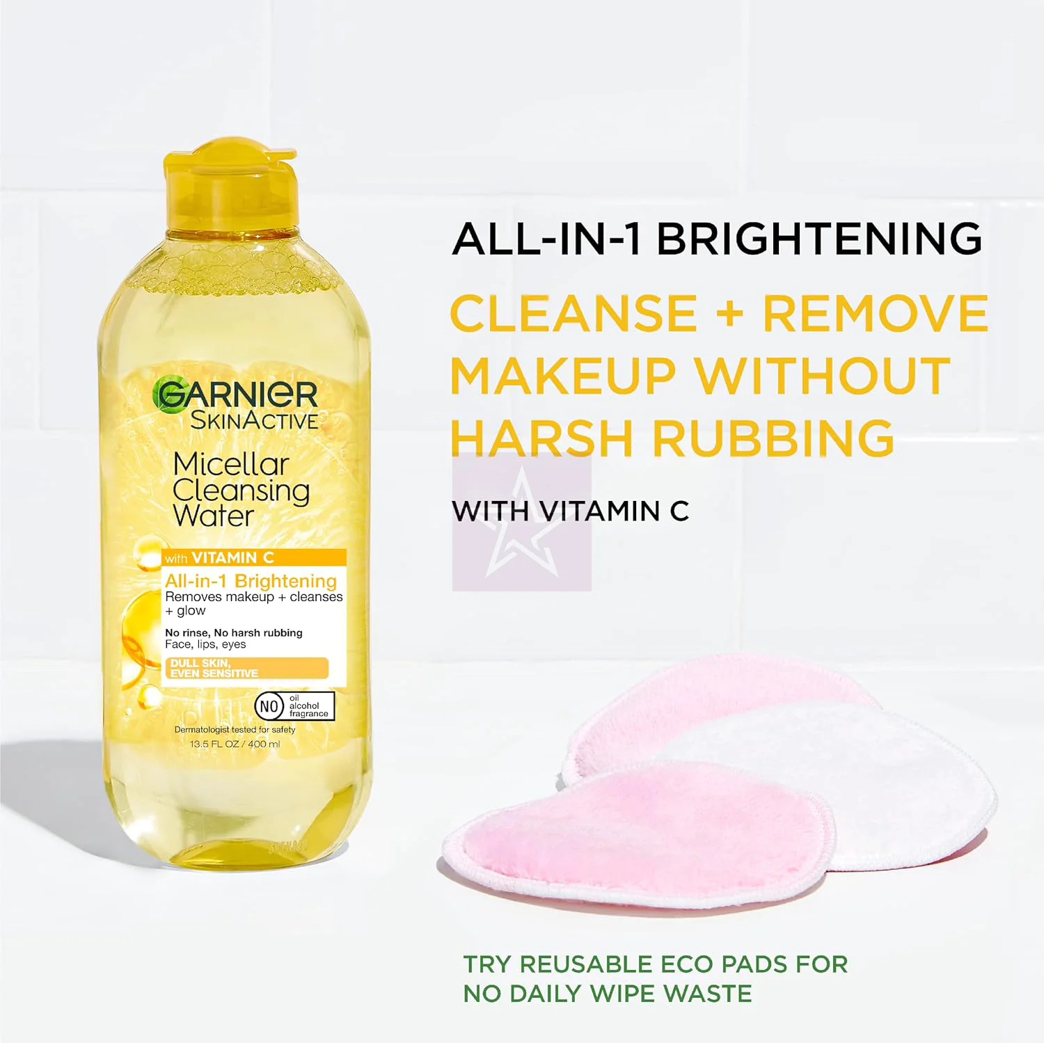 Garnier Micellar Water with Vitamin C, Facial Cleanser & Makeup Remover, Brightening & Hydrating