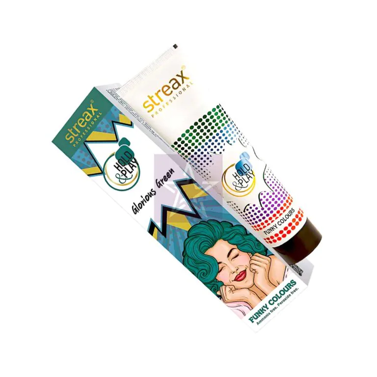 Streax Hold & Play Funky Hair Color - Glorious Green - 100gm, SKU: 8901247578340