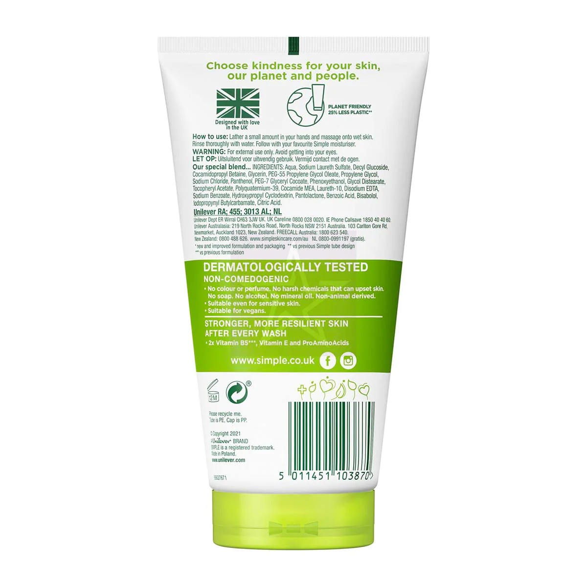 Simple Moisturising facial wash , SKU: 5011451103870